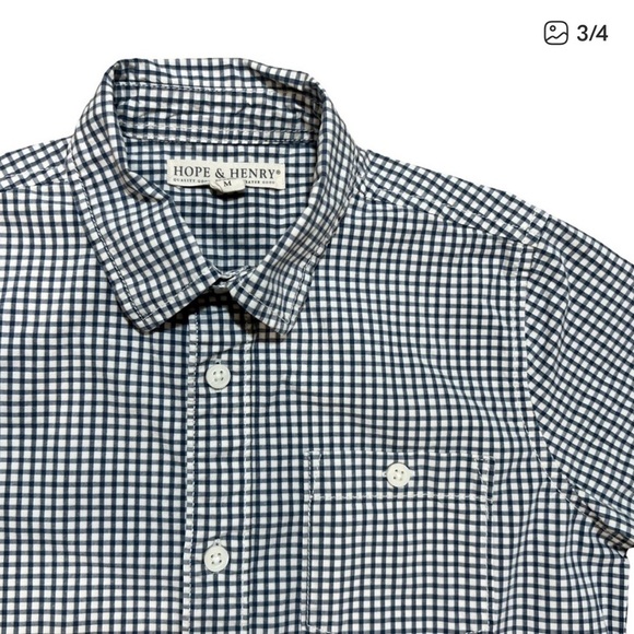2 Hope and Henry button down short sleeve shirts Blue stripe and gingham sz M - Picture 3 of 3